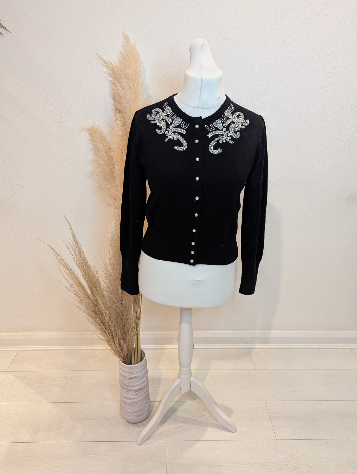 The Seamstress of Bloomsbury Black Embellished Cardigan M