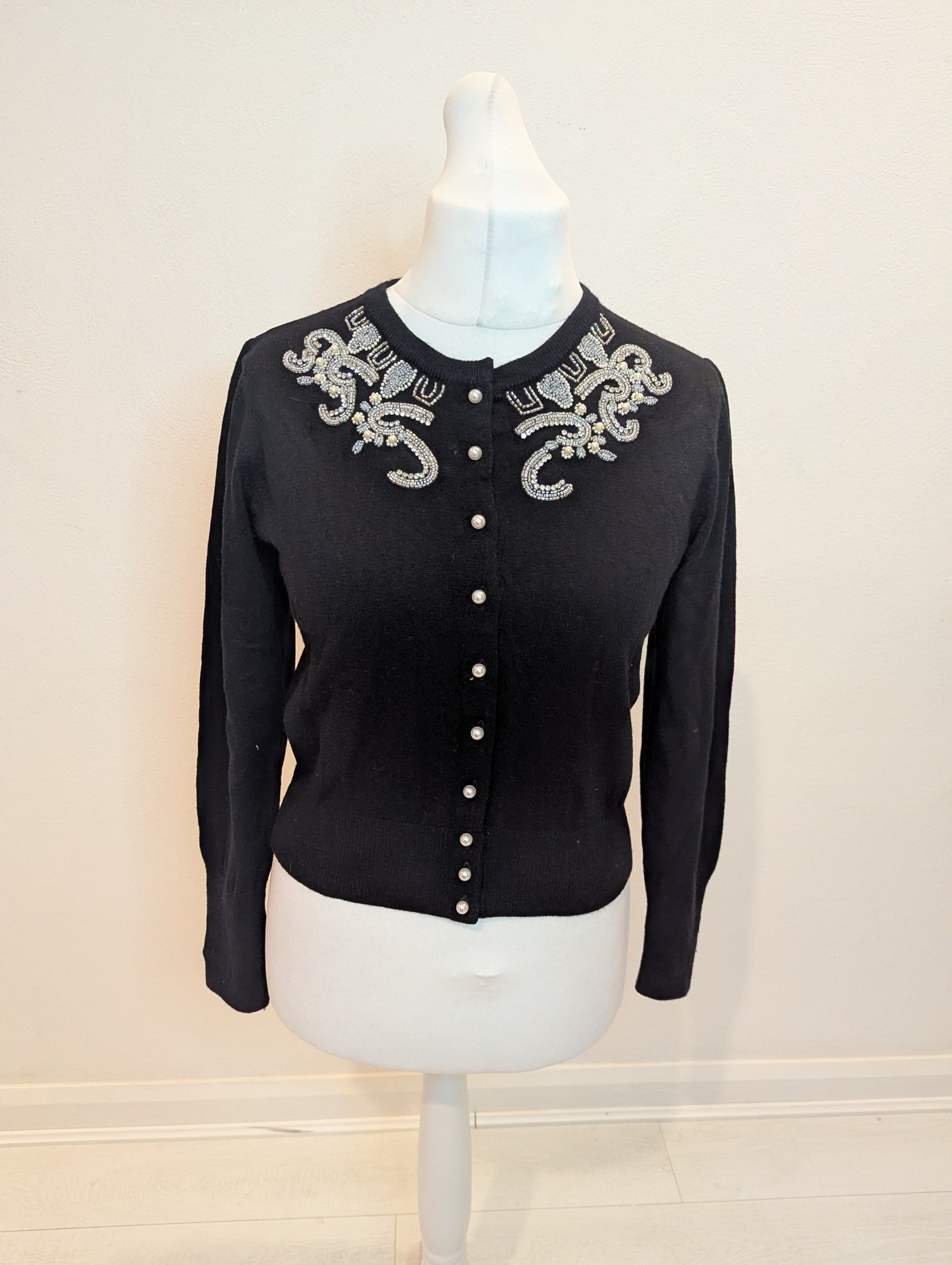 The Seamstress of Bloomsbury Black Embellished Cardigan M