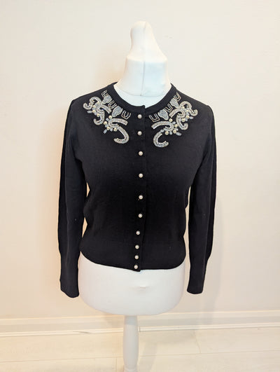 The Seamstress of Bloomsbury Black Embellished Cardigan M