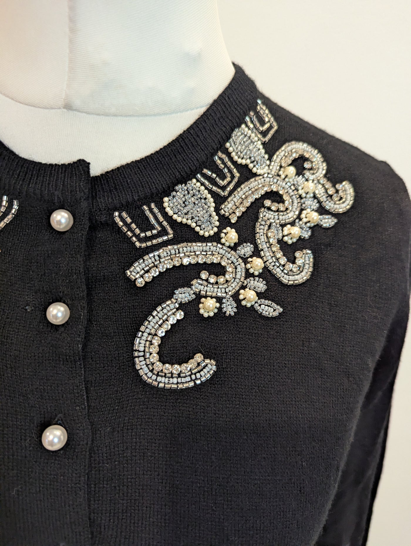 The Seamstress of Bloomsbury Black Embellished Cardigan M