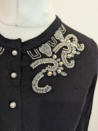 The Seamstress of Bloomsbury Black Embellished Cardigan M