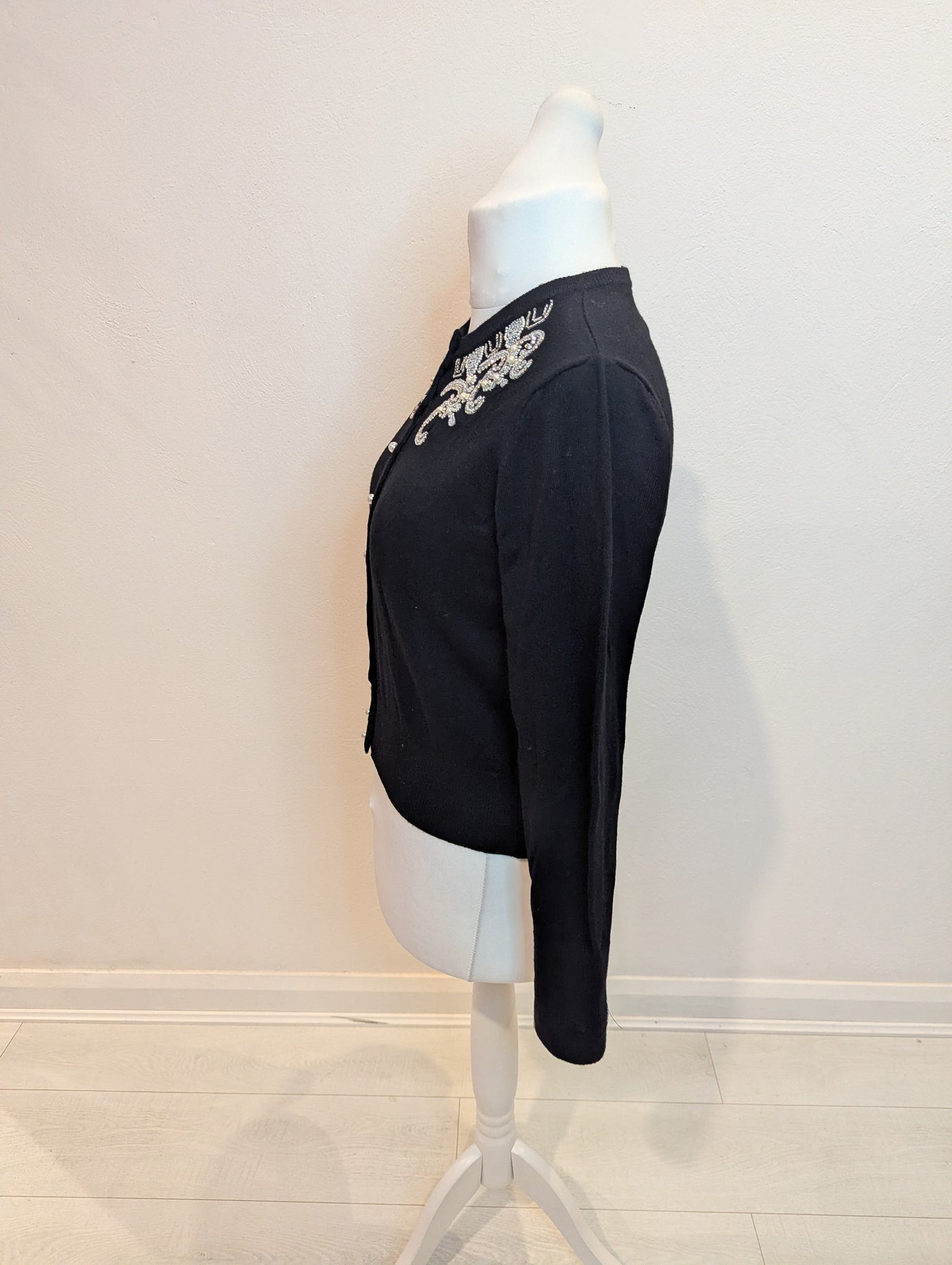 The Seamstress of Bloomsbury Black Embellished Cardigan M