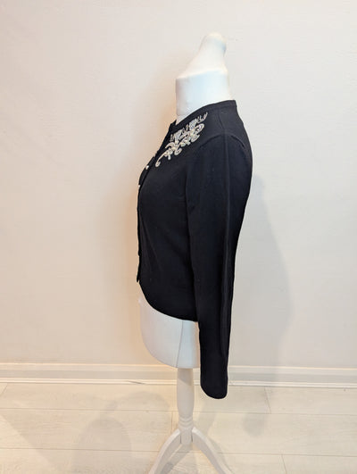 The Seamstress of Bloomsbury Black Embellished Cardigan M