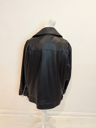 M&S black pleather biker jacket 16