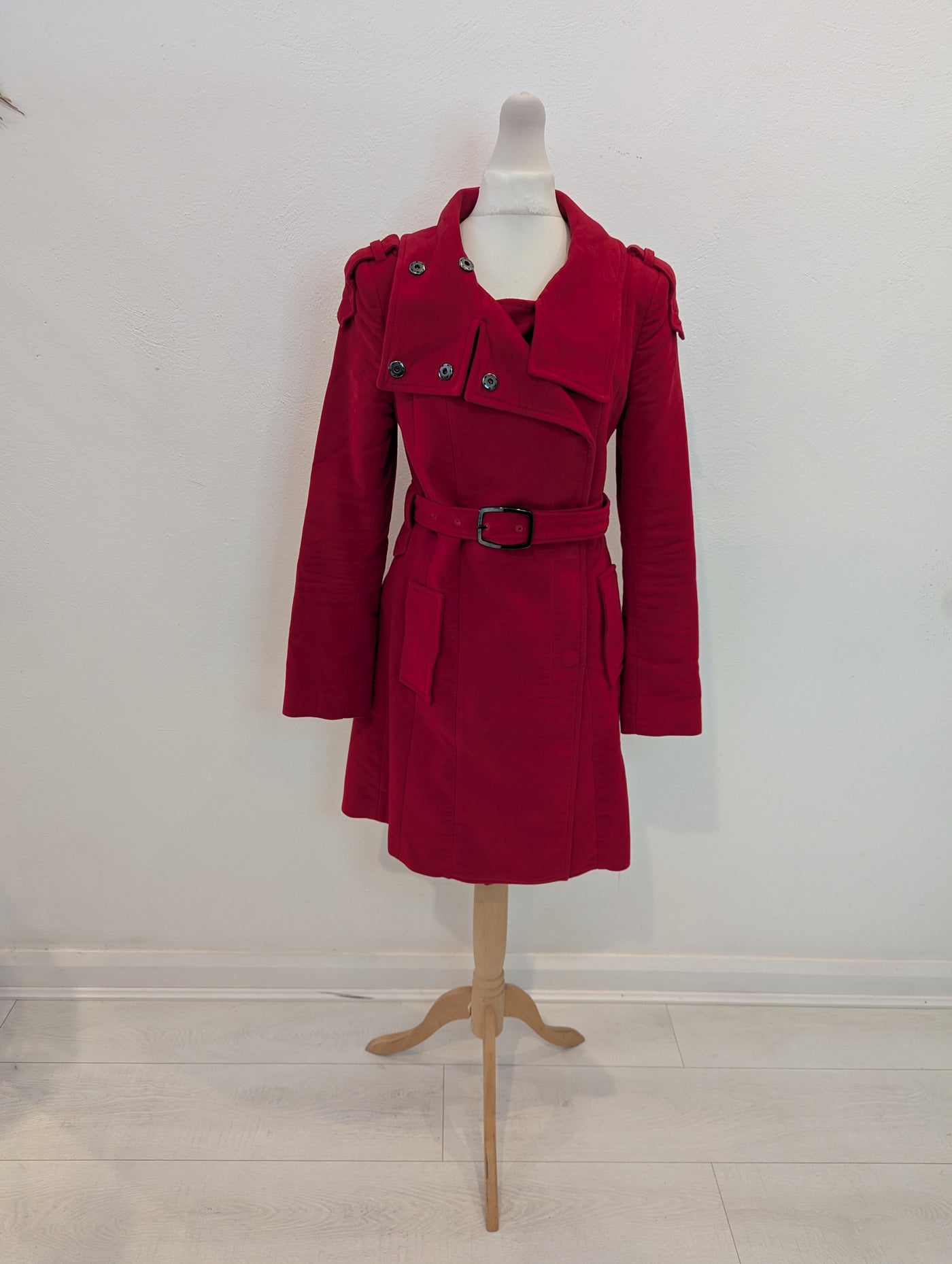 Mango Red brushed cotton trench S