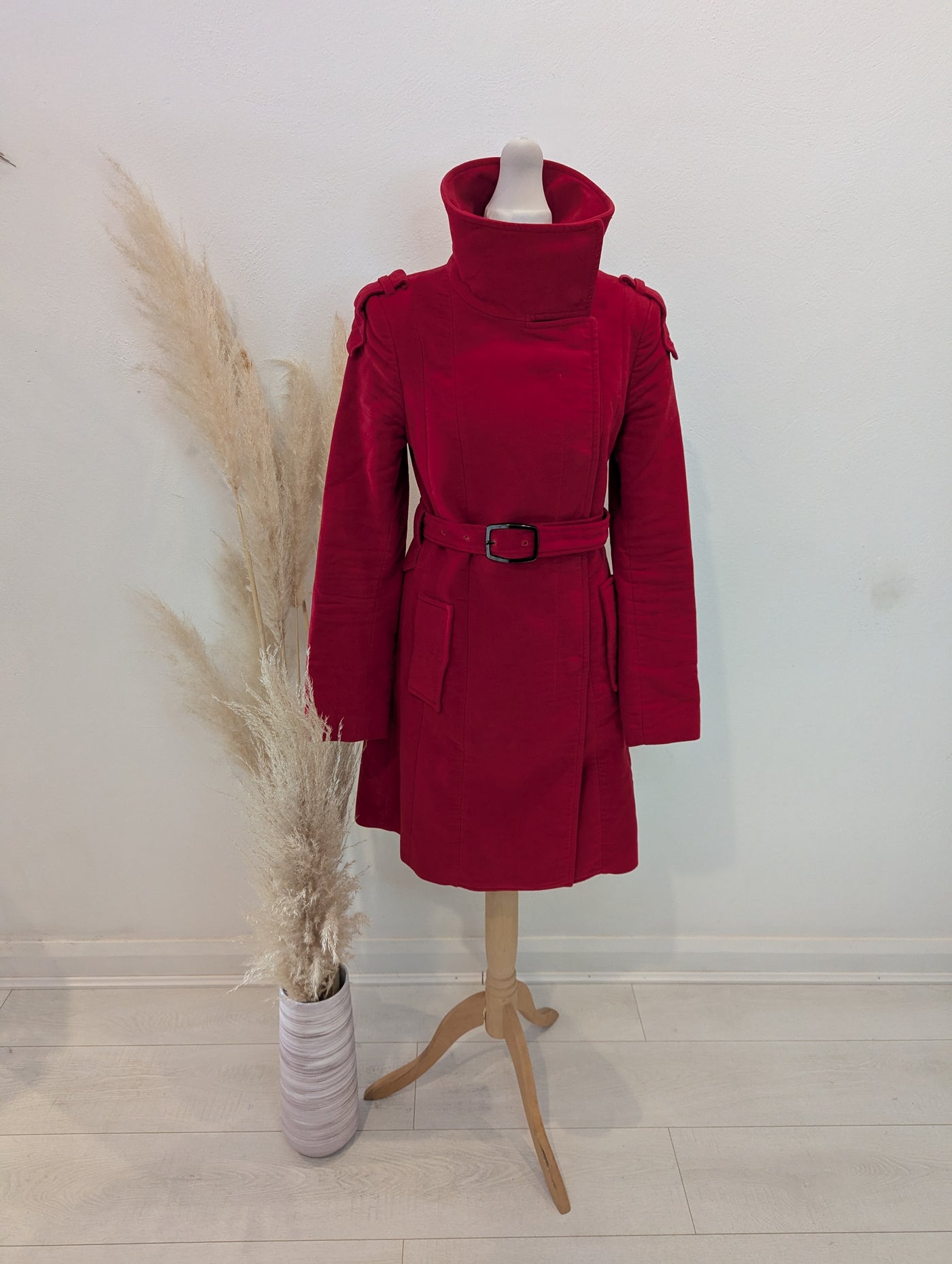 Mango Red brushed cotton trench S