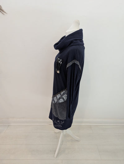 Derhy Navy Embellished Jumper Dress M