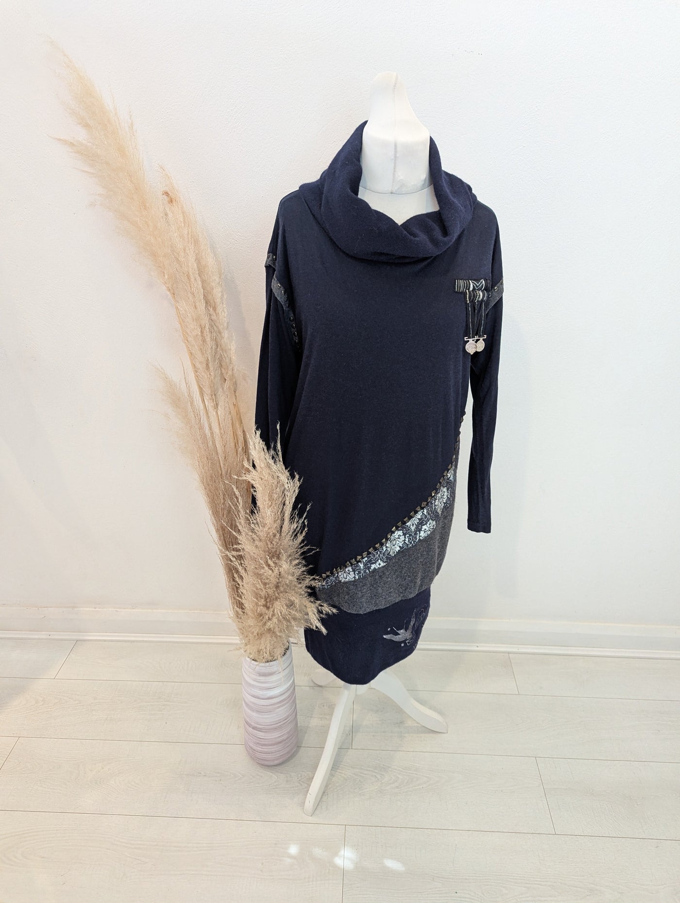 Derhy Navy Embellished Jumper Dress M