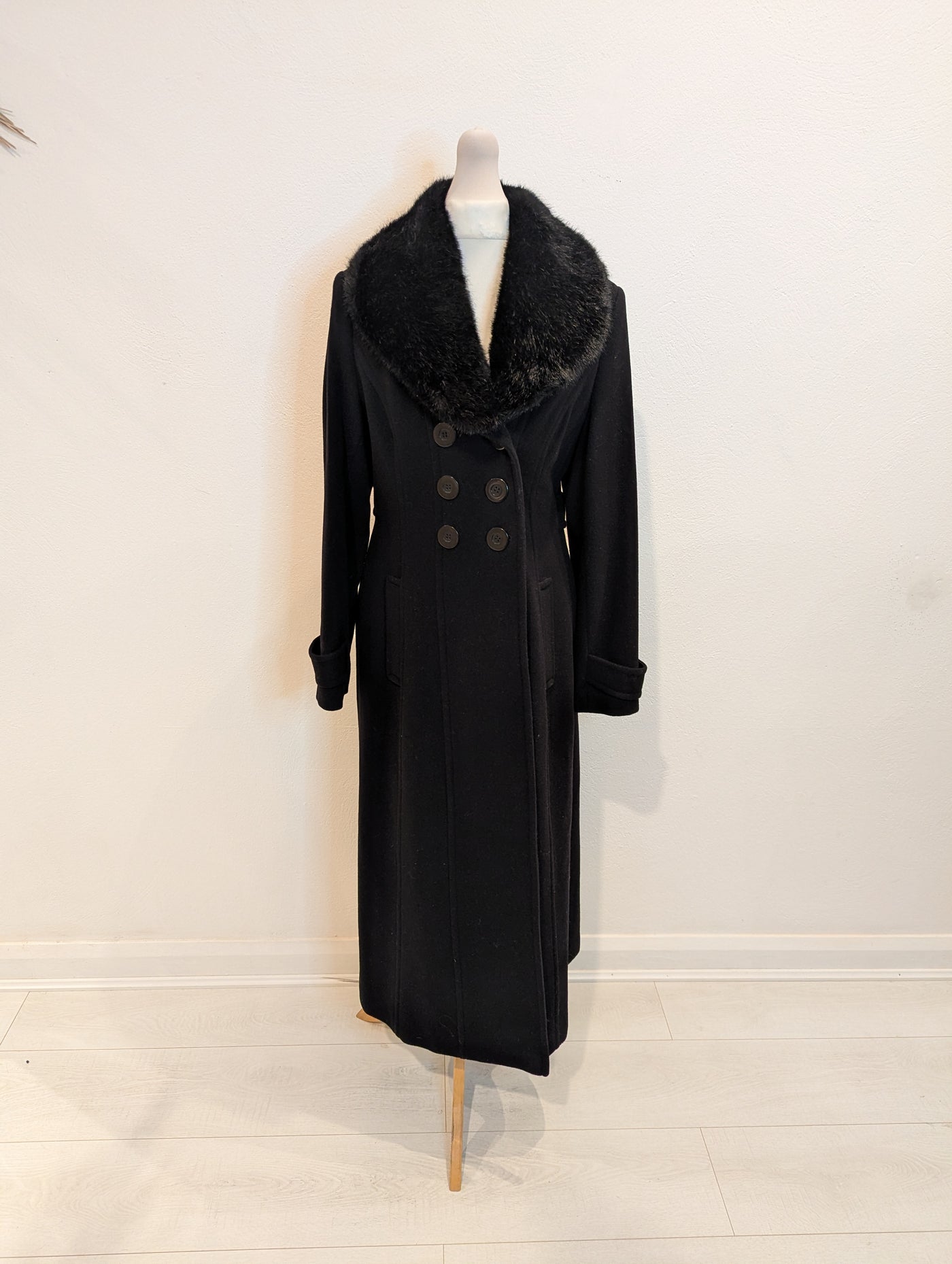 Precis Peitite black wool mix fur collar coat 8