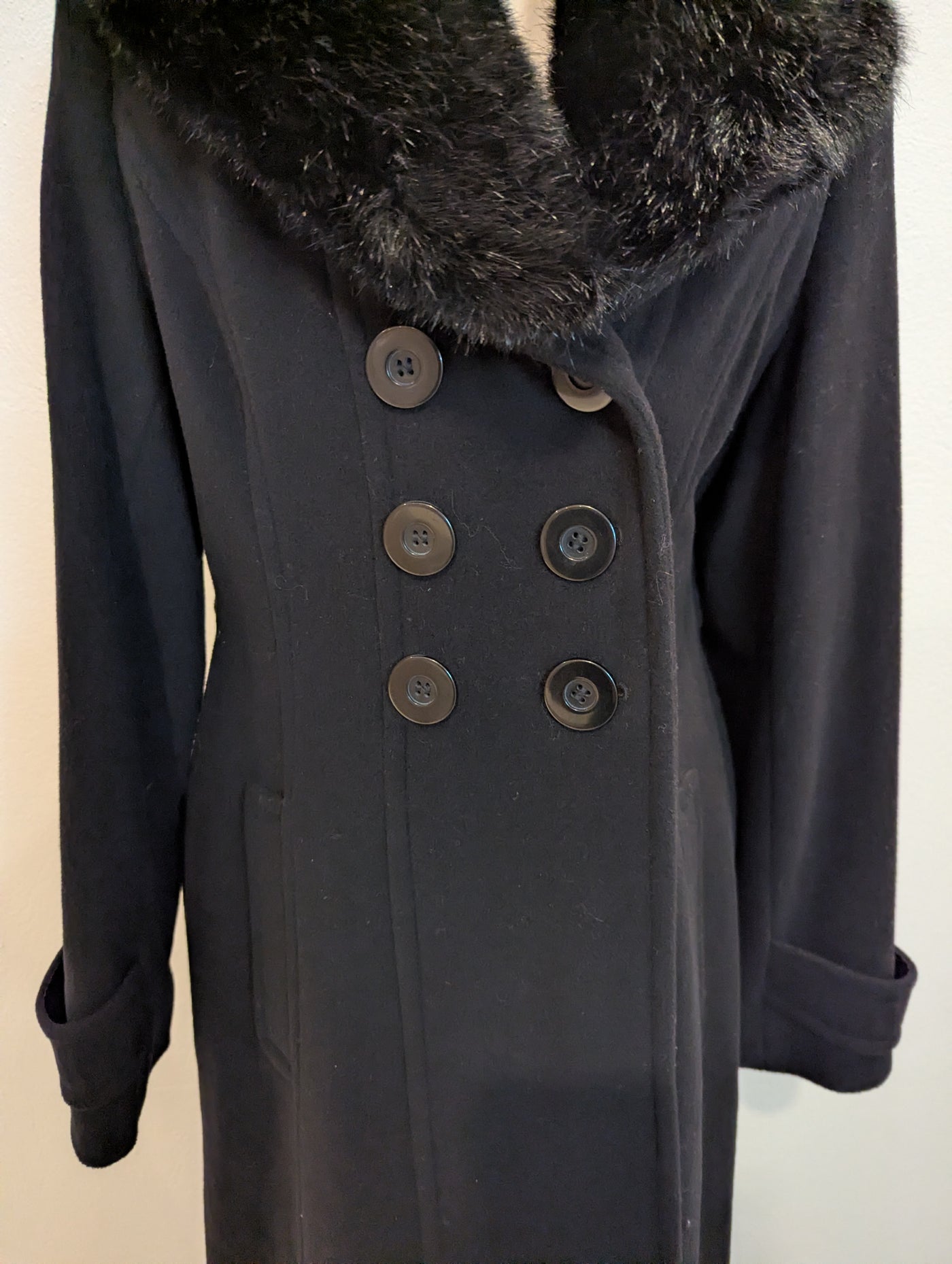 Precis Peitite black wool mix fur collar coat 8