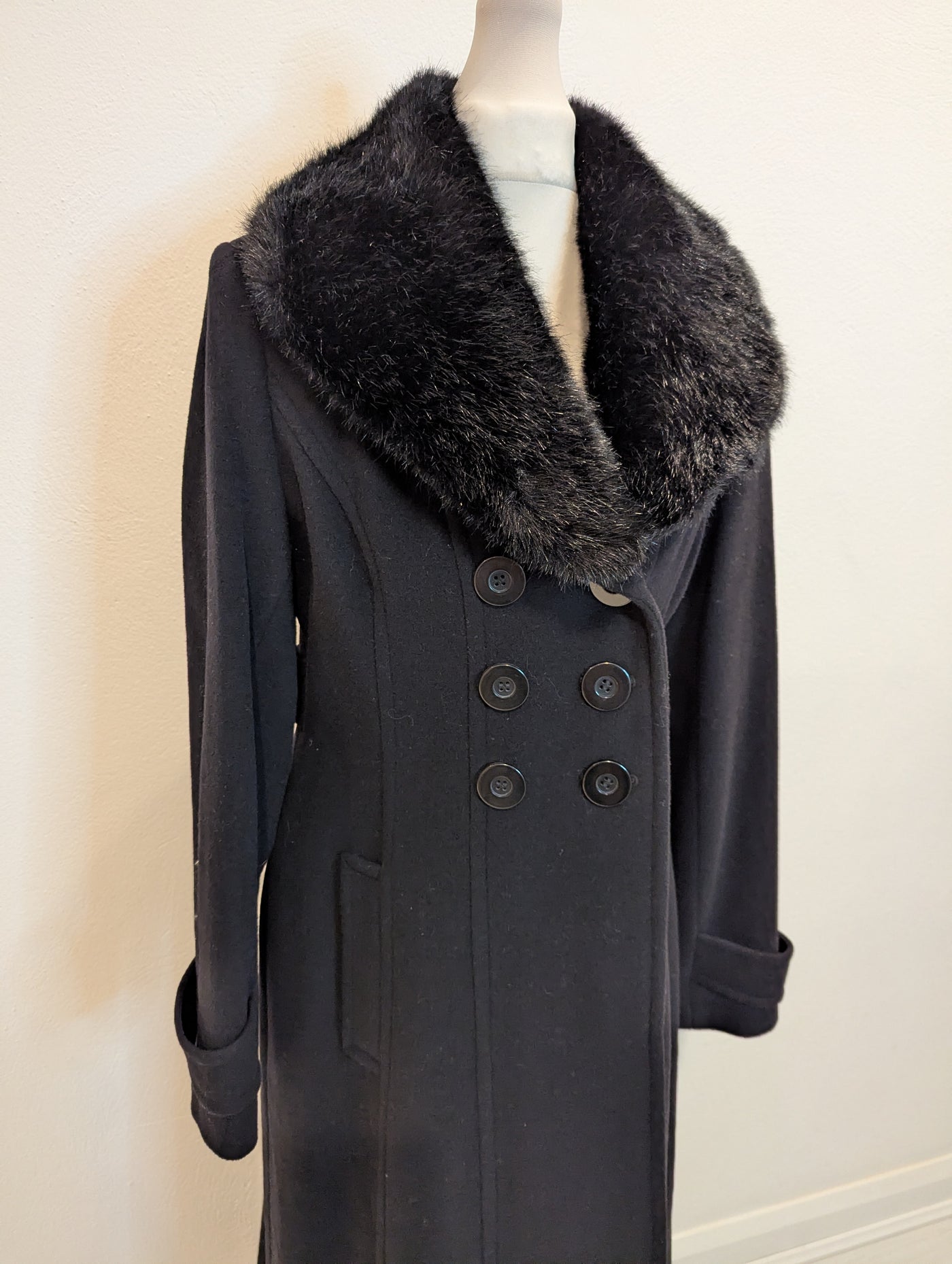 Precis Peitite black wool mix fur collar coat 8