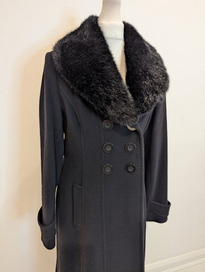 Precis Peitite black wool mix fur collar coat 8