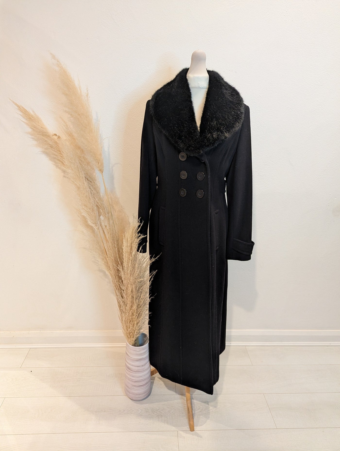 Precis Peitite black wool mix fur collar coat 8
