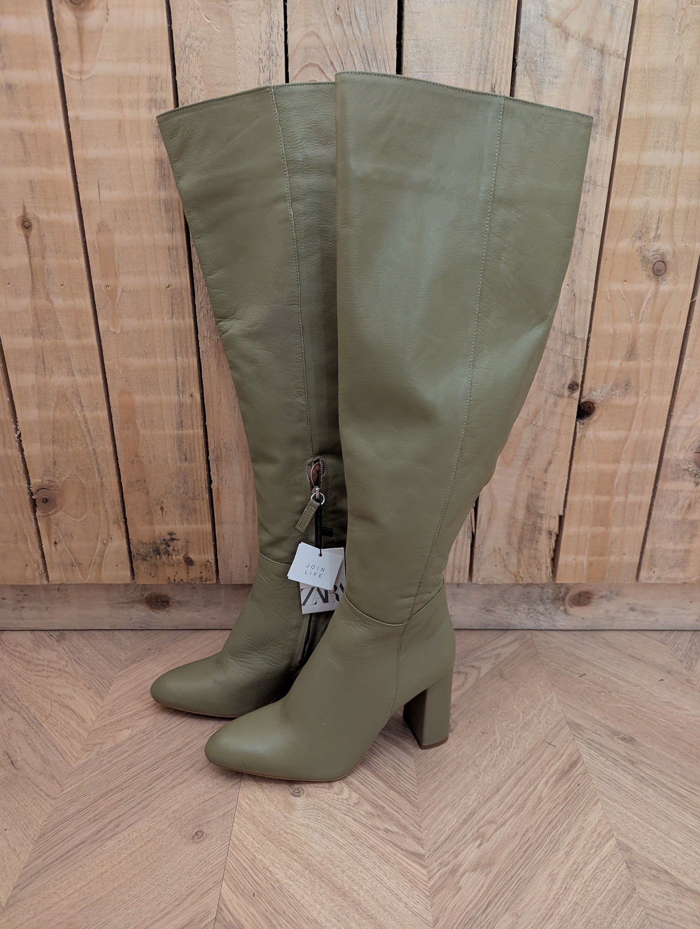Zara Olive Green Over Knee Boots NWT 6 RRP £119