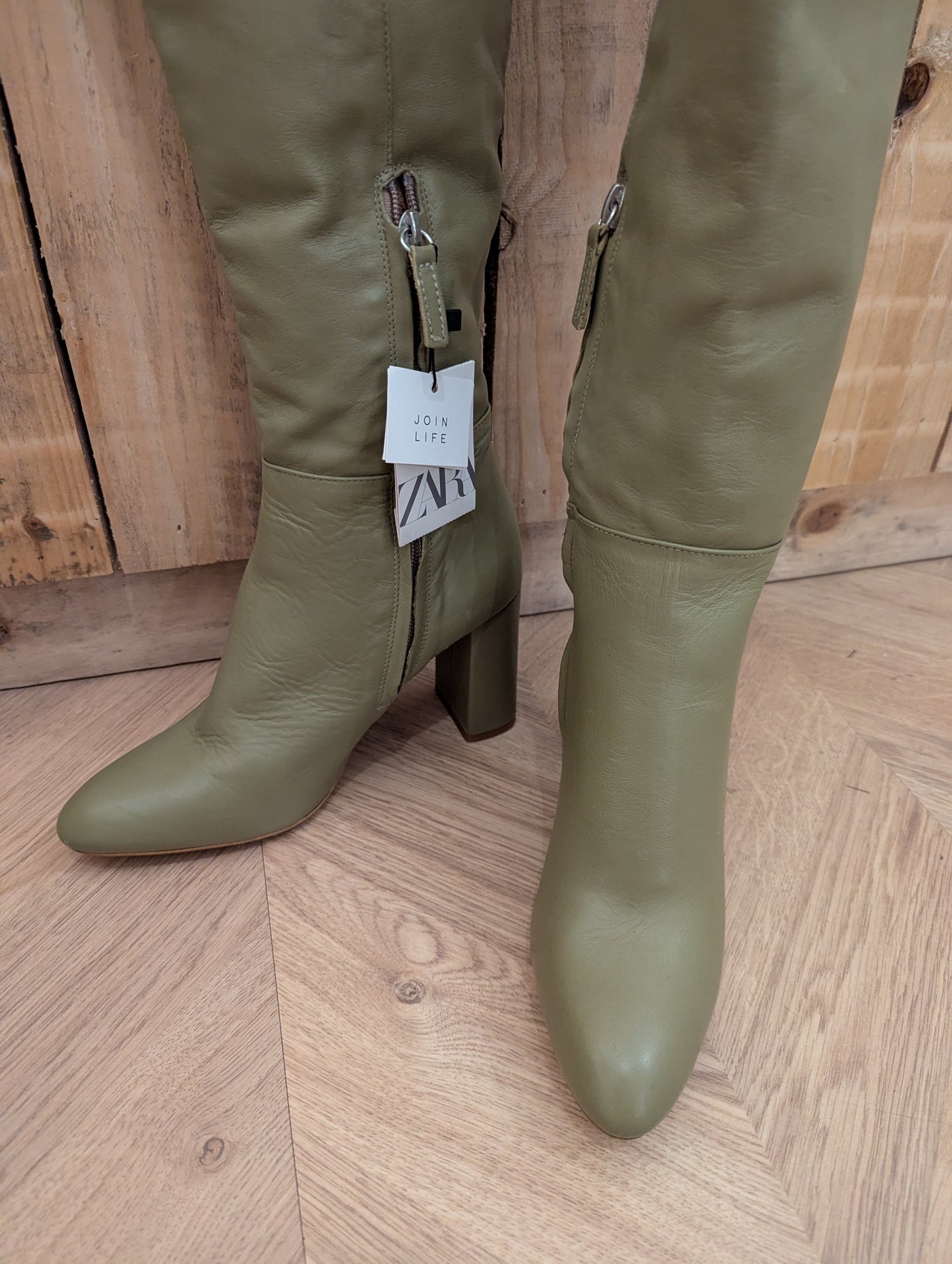 Zara Olive Green Over Knee Boots NWT 6 RRP £119