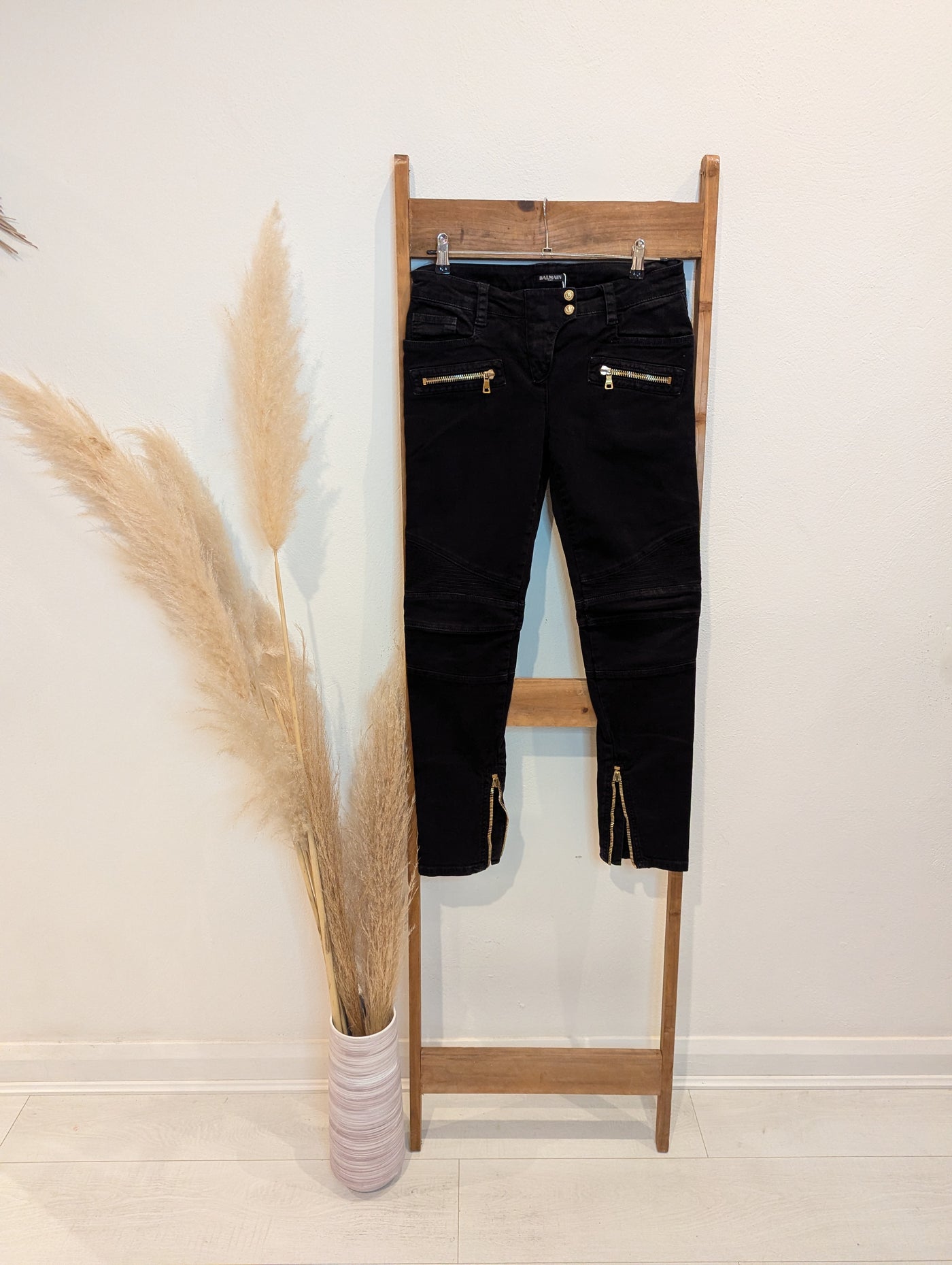 Balmain Black Gold Zip Jeans S