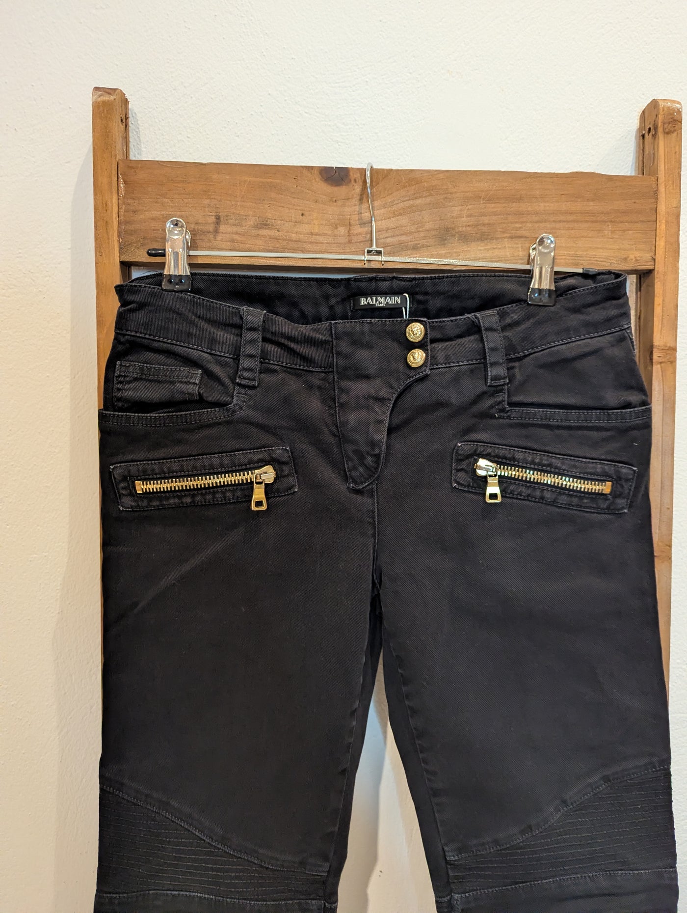 Balmain Black Gold Zip Jeans S