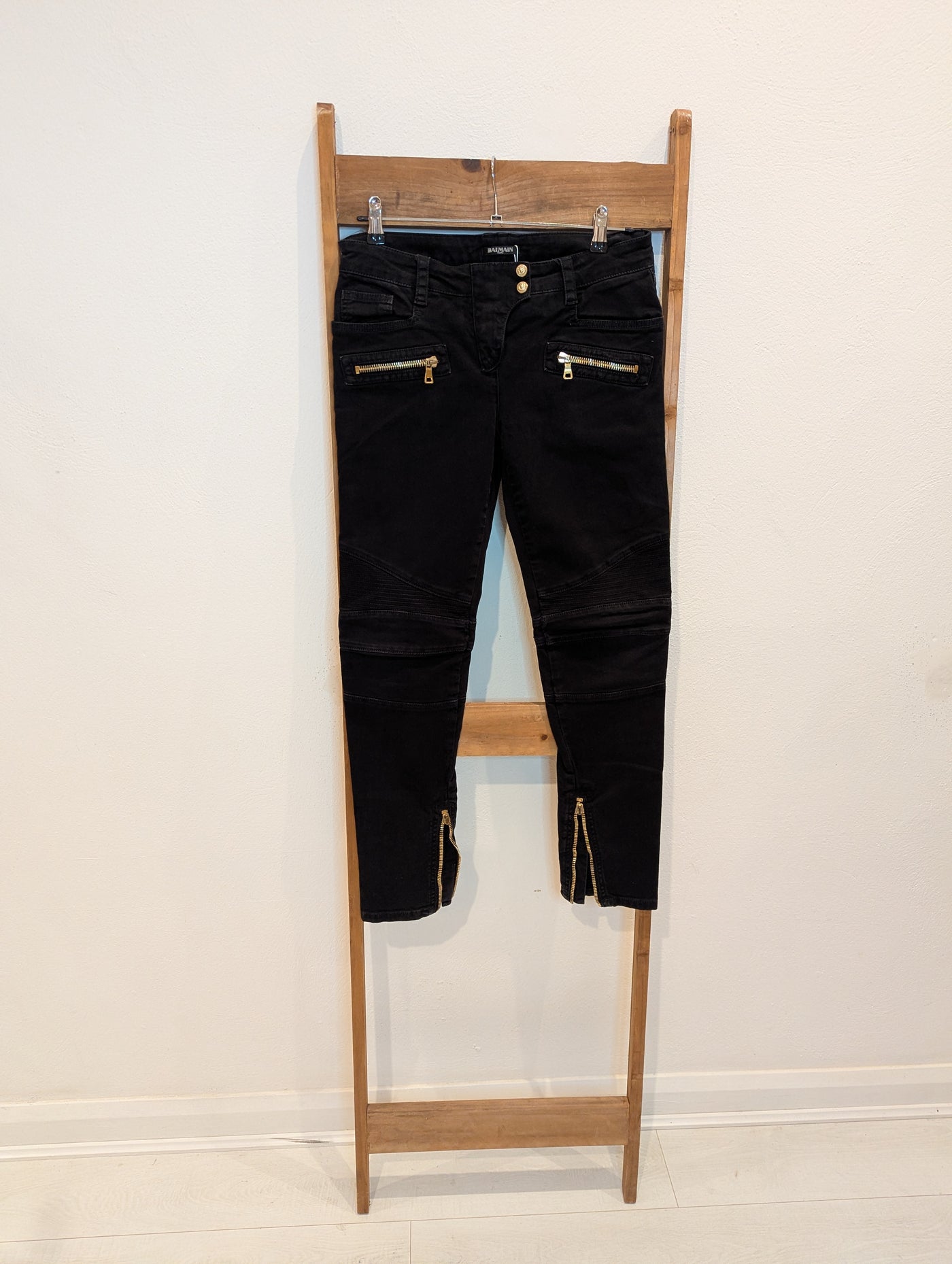 Balmain Black Gold Zip Jeans S