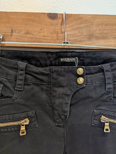 Balmain Black Gold Zip Jeans S