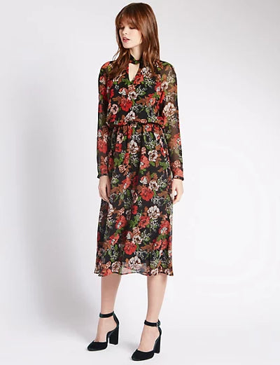M&S Red floral Maxi 10