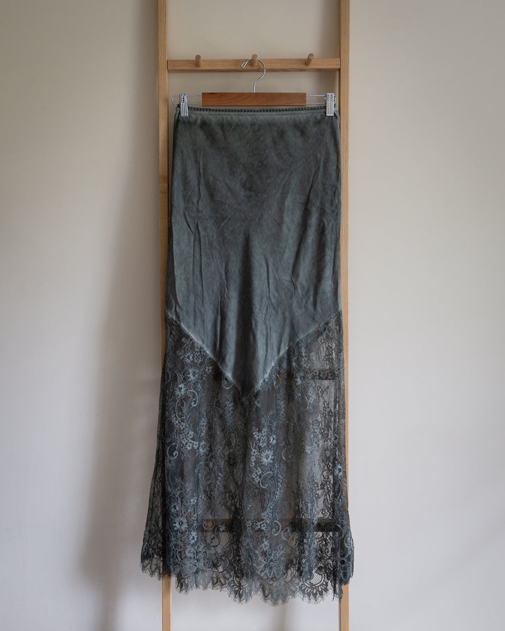 Veve Khaki Satin & Lace skirt