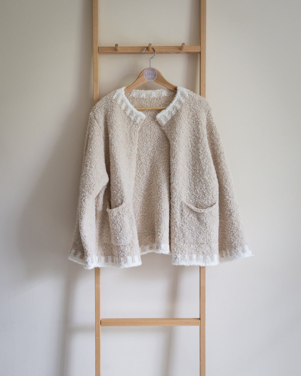 Mohair blend stitched cardigan in cream