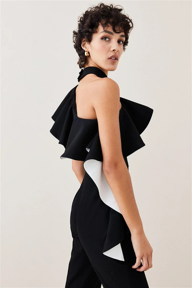 Karen Millen Black White Halter Jumpsuit 14 NWT RRP 350 The Wardrobe