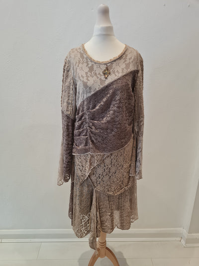 Eliza Cavaletti taupe Lace Dress Size 12/14