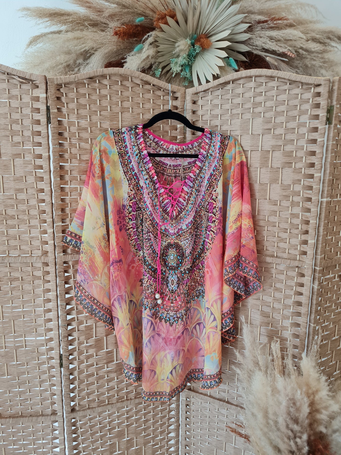 Pink multi beach Cover Up