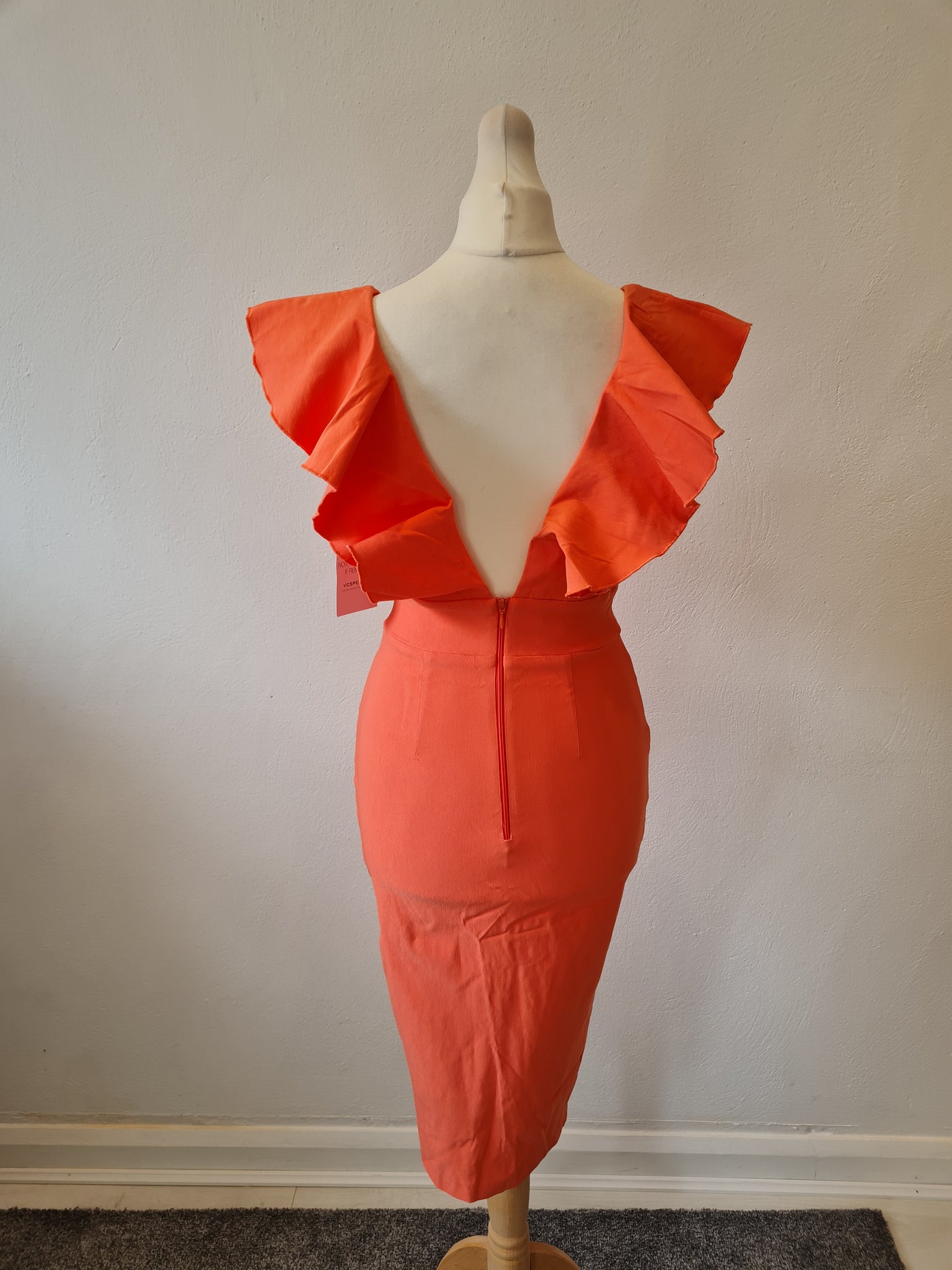 Vesper Coral frill neck Dress Size 8 (New)