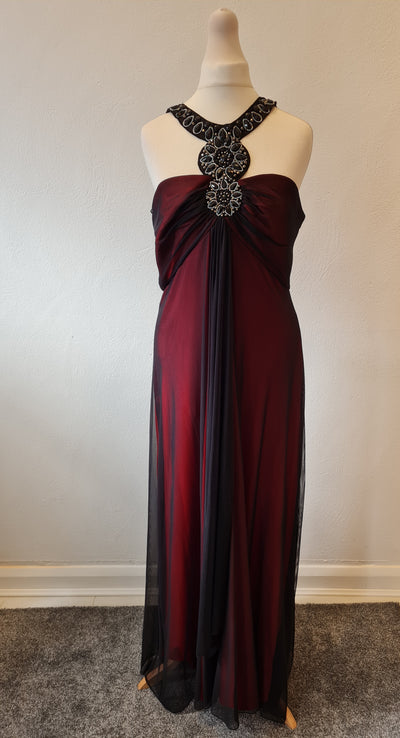 Black & Red Beaded neck evening dress 14/16
