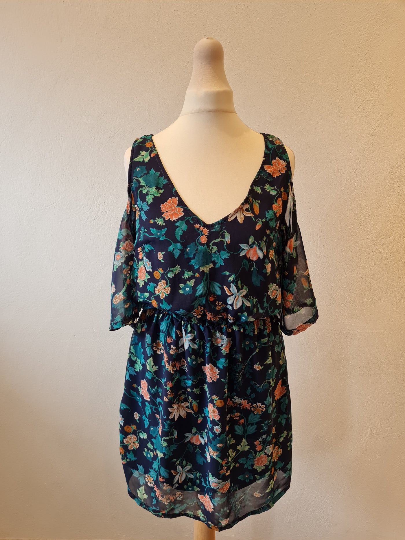 Divided Black/green floral cold shoulder dress Size 8