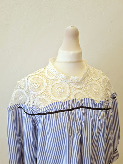 Silvian Heach Blue & White Stripe Lace Top M