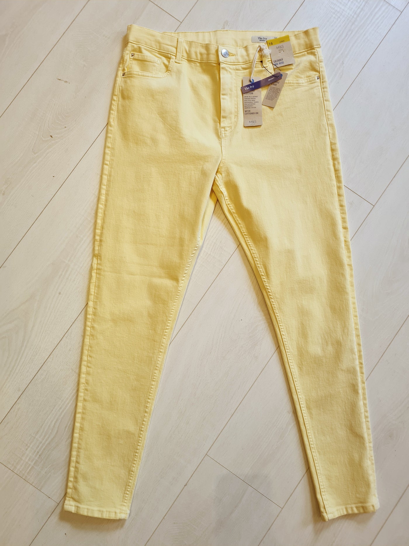 M&S Lemon Stretch Canvas Jeans Size 16L (New)