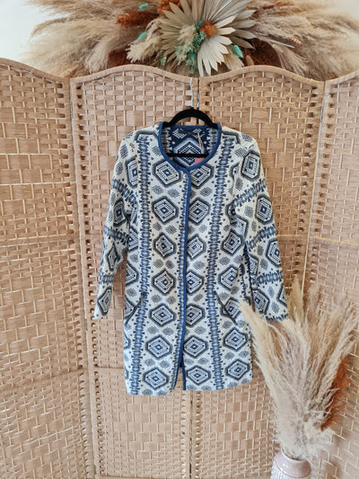 Luxzuz Blue/Cream Aztec Longline Jacket 10/12