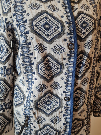 Luxzuz Blue/Cream Aztec Longline Jacket 10/12