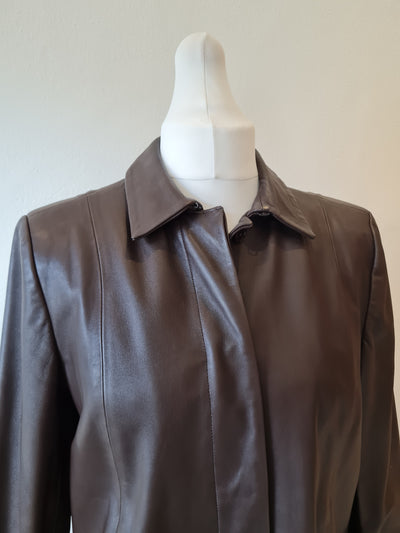 M&S Brown Leather Coat 16