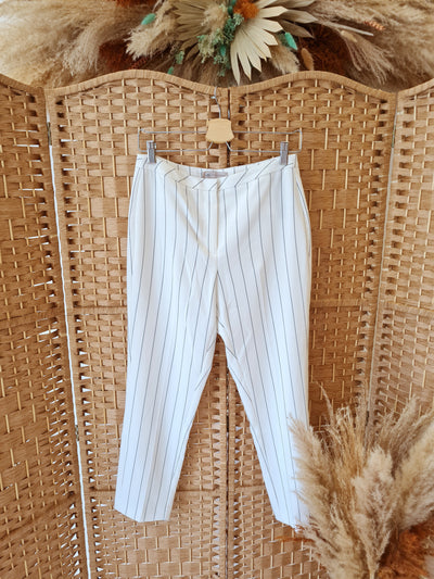 M&S White Pinstripe Trousers Size 10