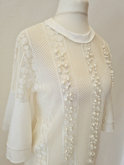 White Mesh & Pearl Top S