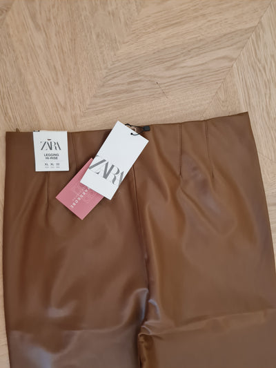 Zara Brown faux leather leggings XL New
