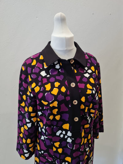 Damsel In A Dress Purple/Mustard Print Dress Size L