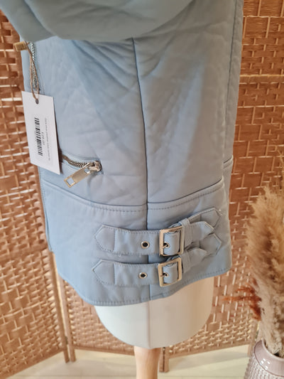 Zara blue pleather biker jacket XL