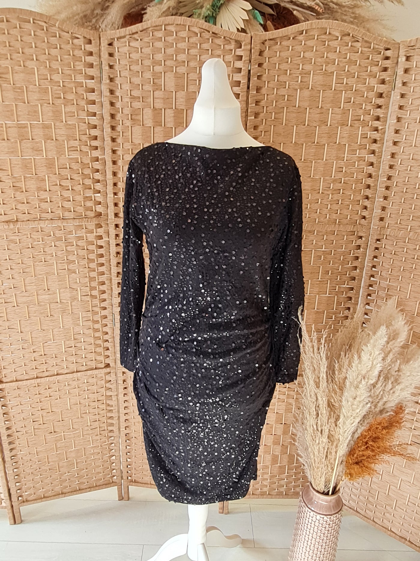 Fran & Jane black sequin wrap dress 14