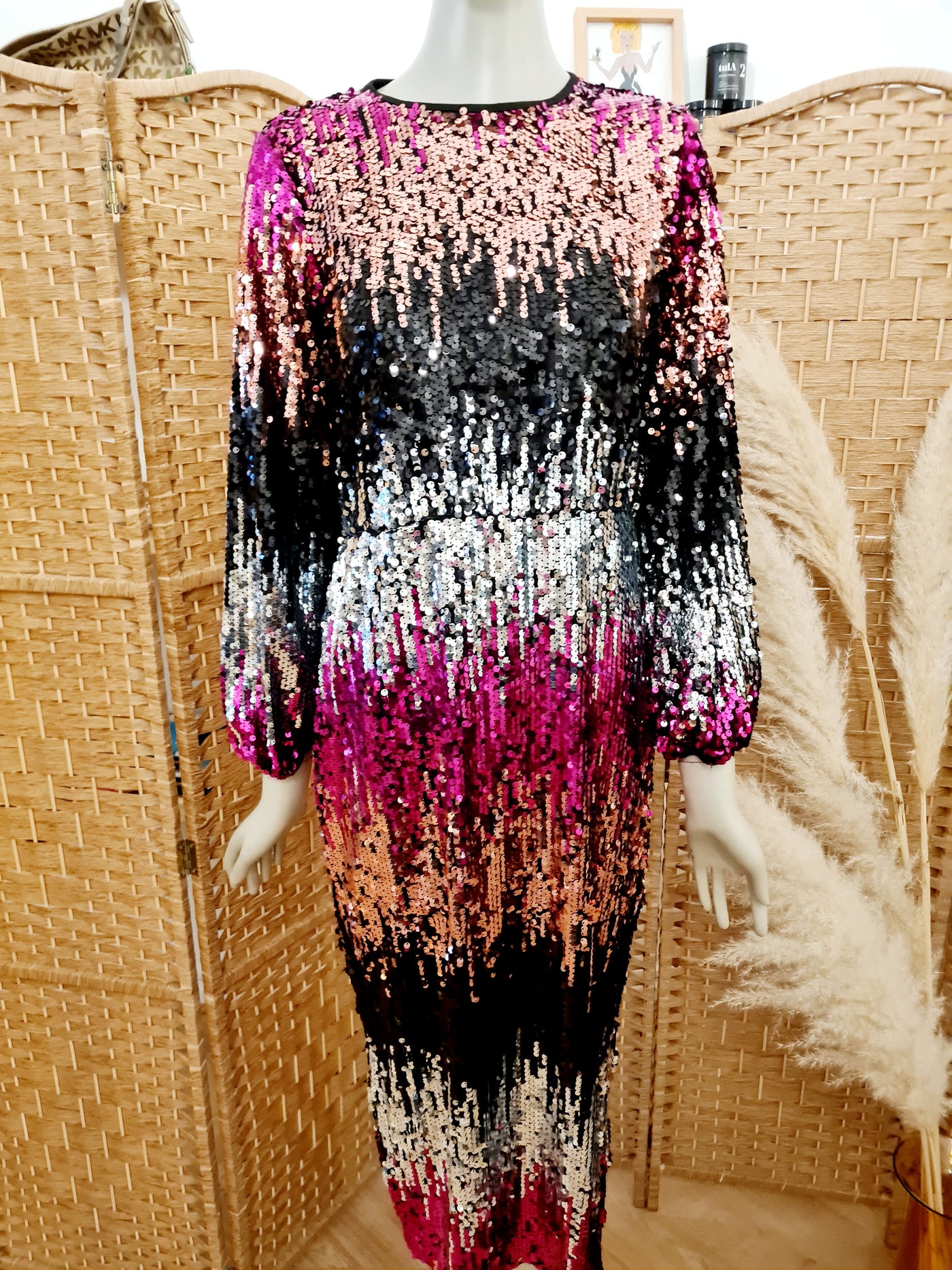 savida sequin dress Savida Diamond Sequin Gradient Midi Dress Pink Size S