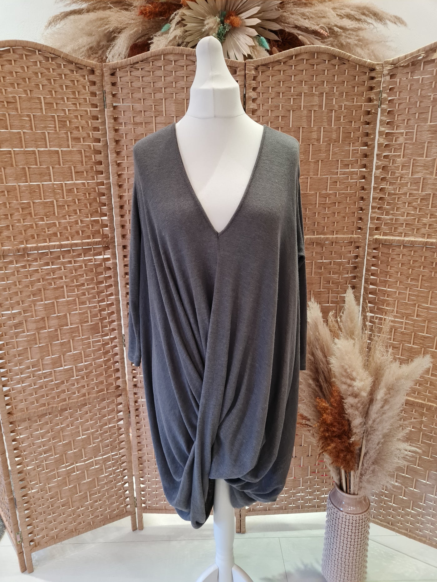 Grey cross hem jumper dress L