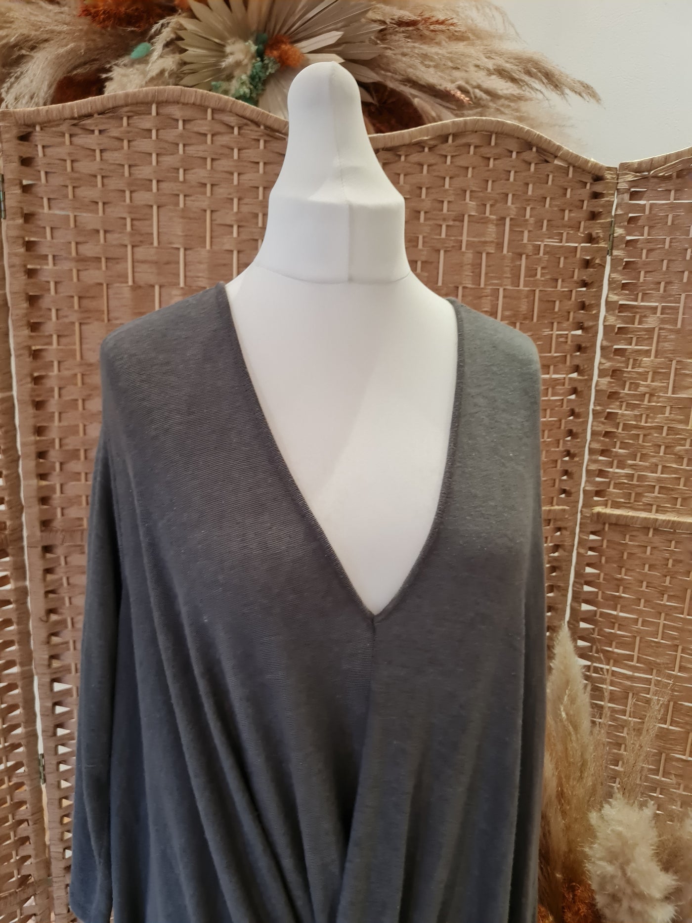 Grey cross hem jumper dress L