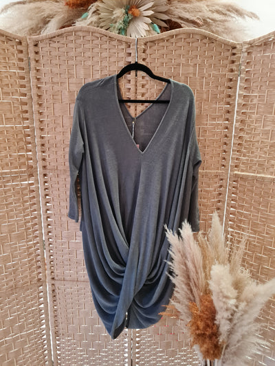 Grey cross hem jumper dress L