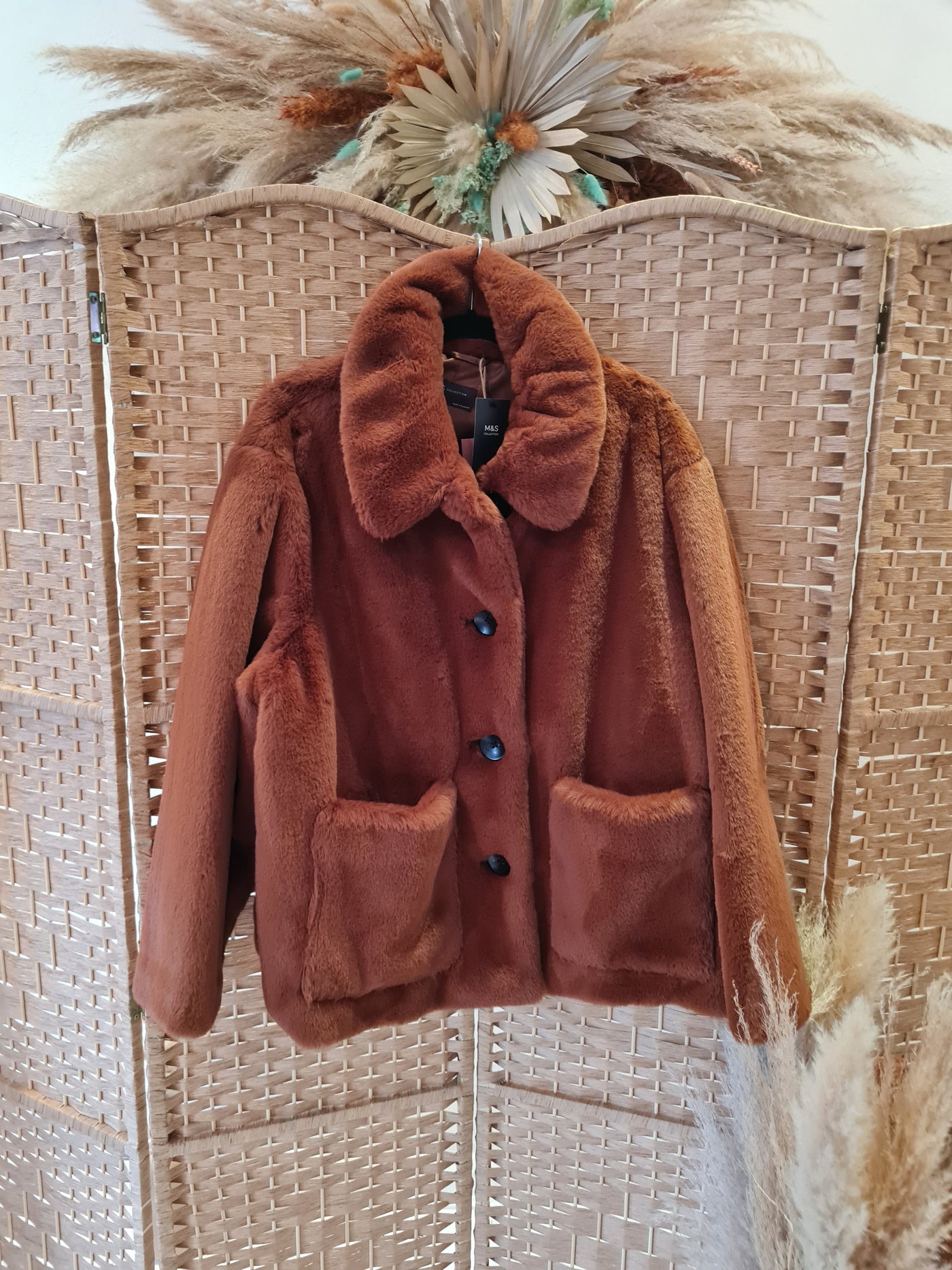 M&S Tan fur Jacket 22 New £59