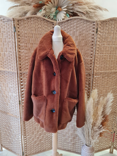 M&S Tan fur Jacket 22 New £59