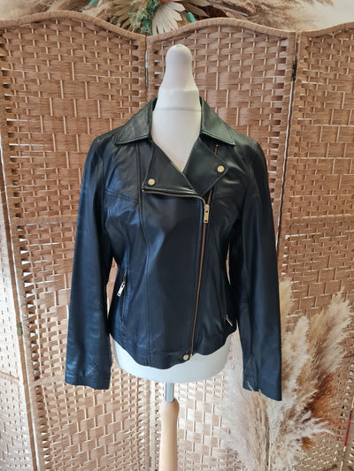 Jaeger black leather biker jacket 10